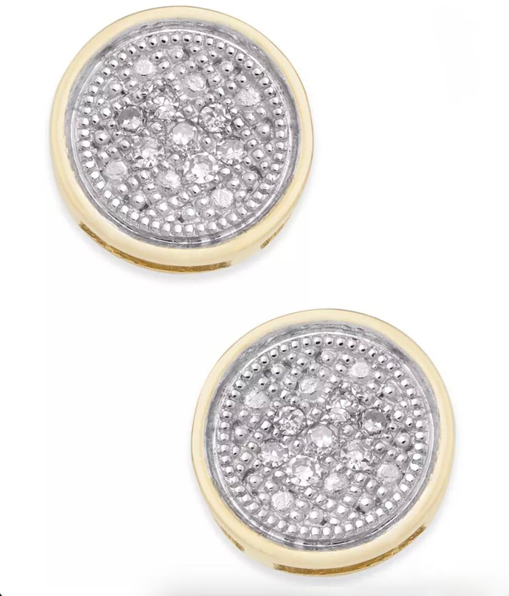 Macy's Diamond Accent Gold Pave Round Stud Earrings Butterfly Back - NWT